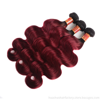 Single Donor Cuticle Aligned Body Wave Remy Virgin T1B99J Ombre Color Wine Colored Indonesian Hair Weave Bundles